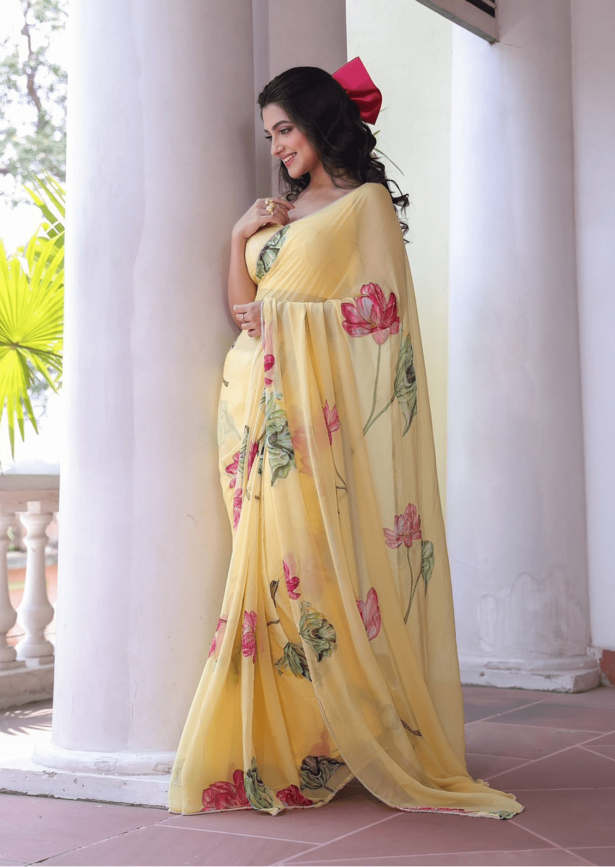Sunlit Bloom Yellow Floral Chiffon Saree-3