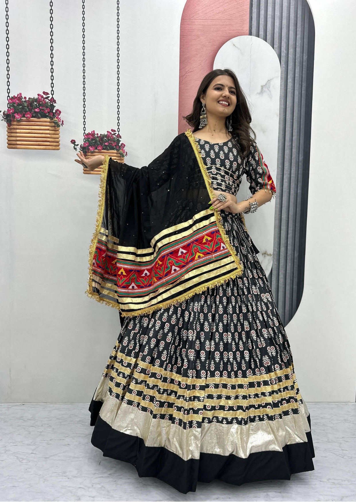 Gamathi Ribbon Work Riyon Cotton Lehenga Choli Set-1