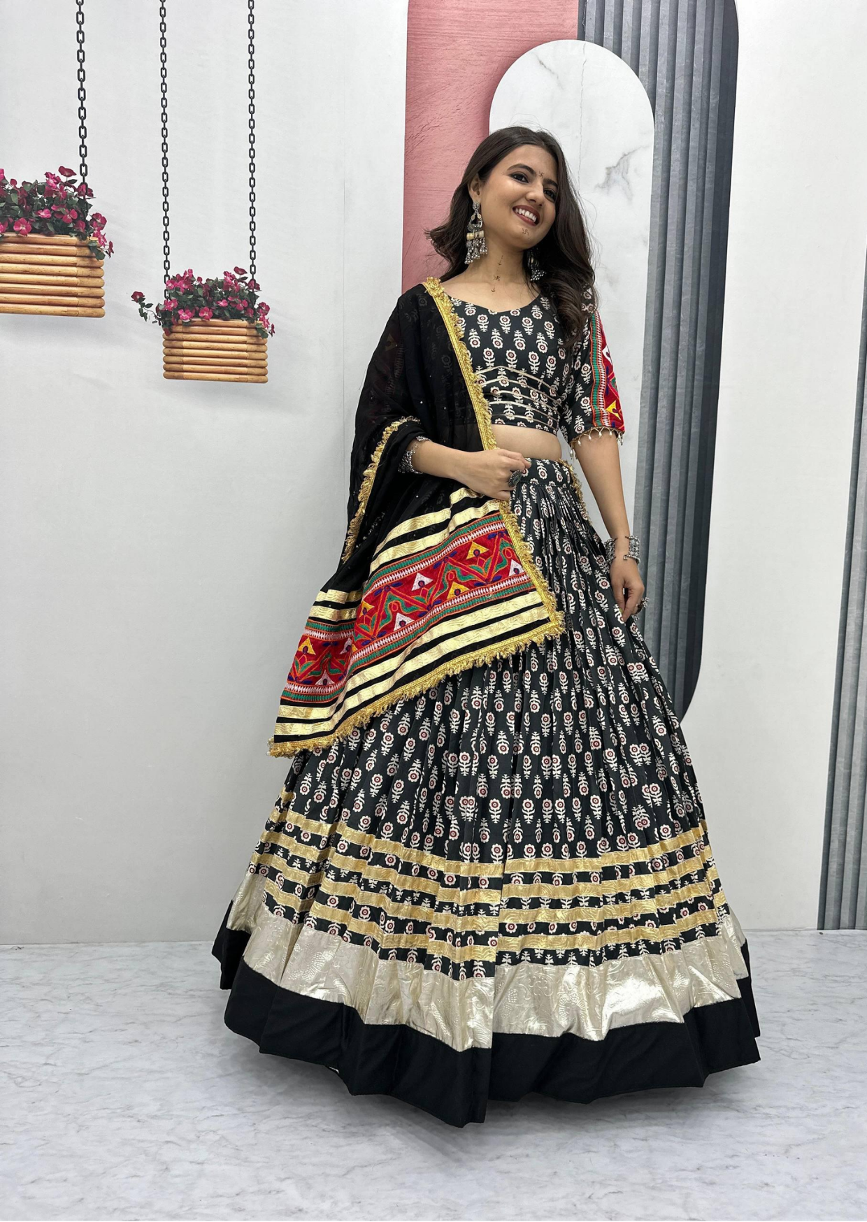 Gamathi Ribbon Work Riyon Cotton Lehenga Choli Set-2