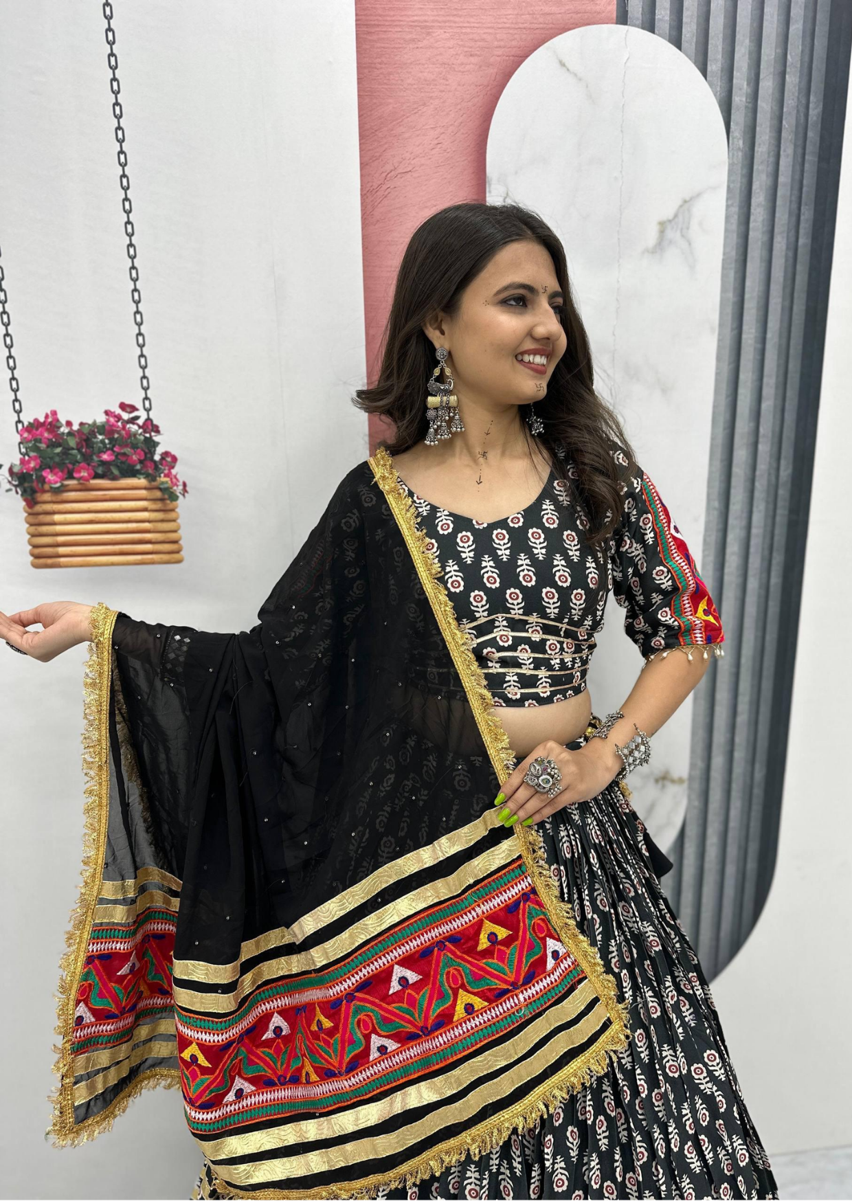 Gamathi Ribbon Work Riyon Cotton Lehenga Choli Set-3