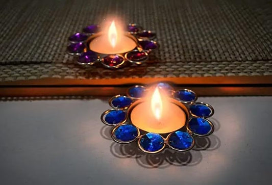 Handmade Matel Candle Light Holder Set Round Shape Multi Color Home Table Top Decoration Lamp Diya, Home Decor Tea Light Holder Size-4x4x1 inch
