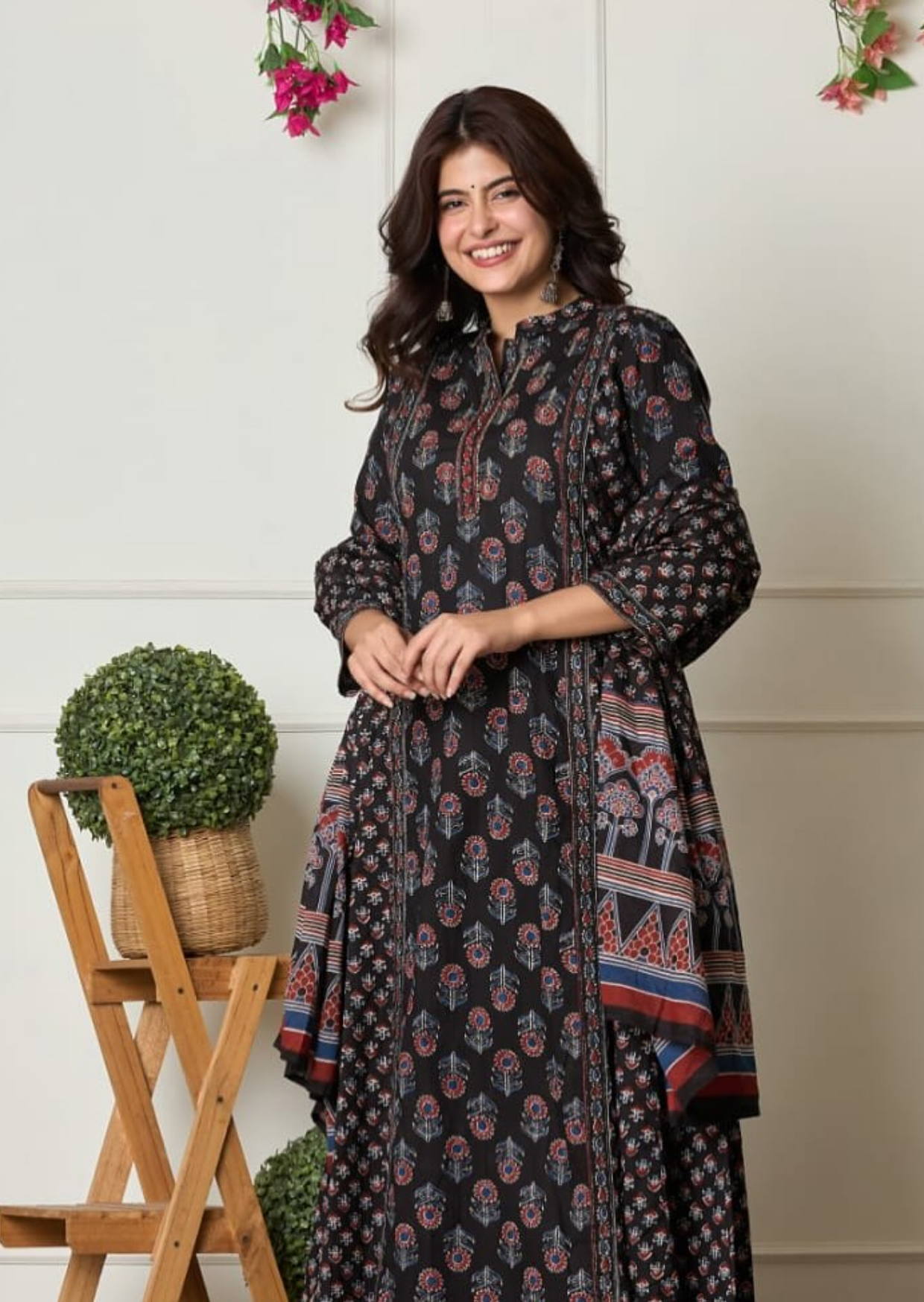 Black Ethnic Flair Printed Cotton Suit Set-1