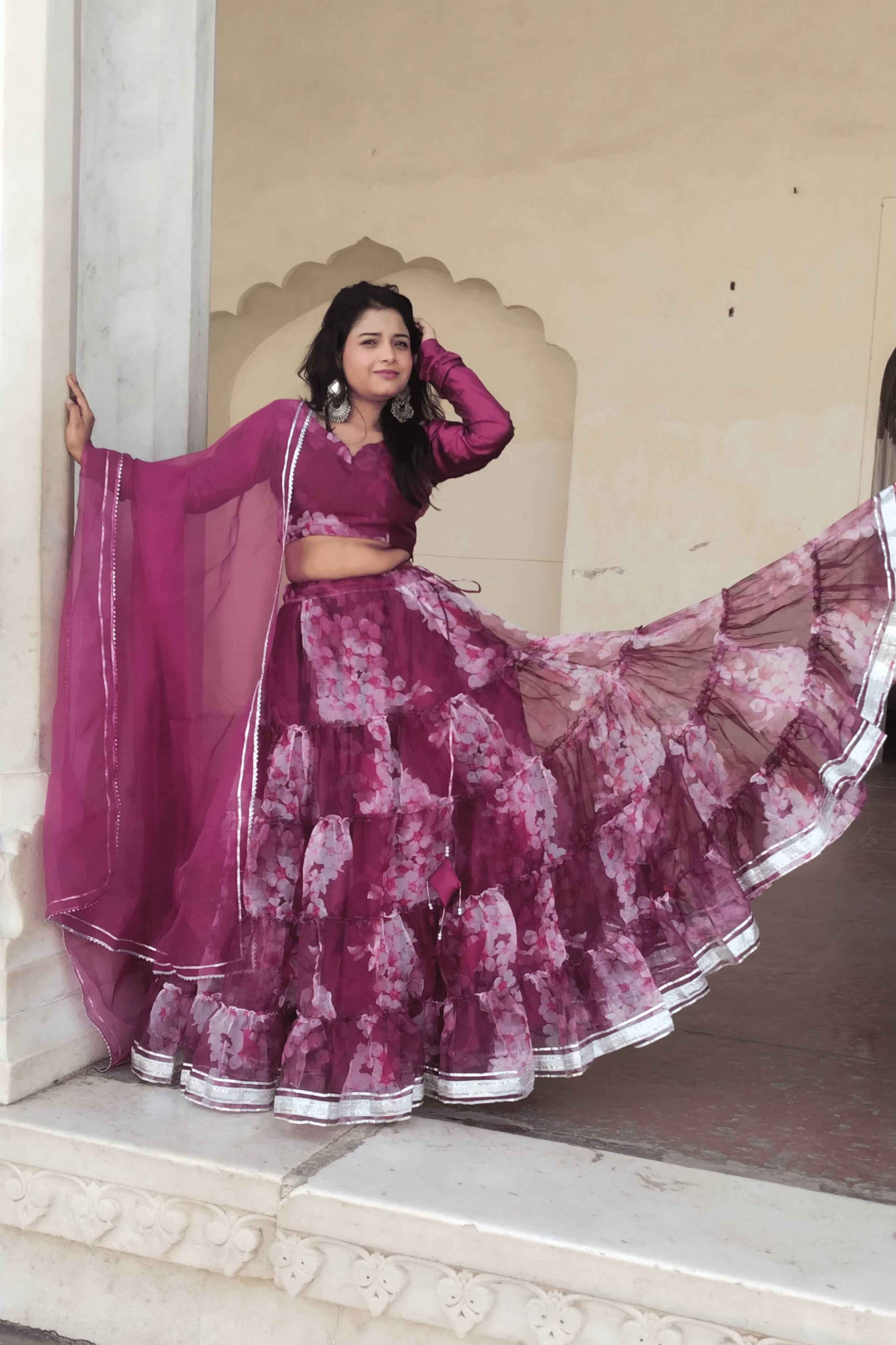 Angoori Elegance Floral Print Organza Lehenga Set-0