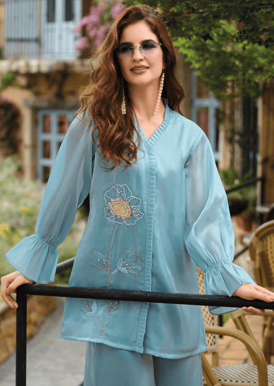 Aqua Grace Floral Silk Co-Ord Set-1