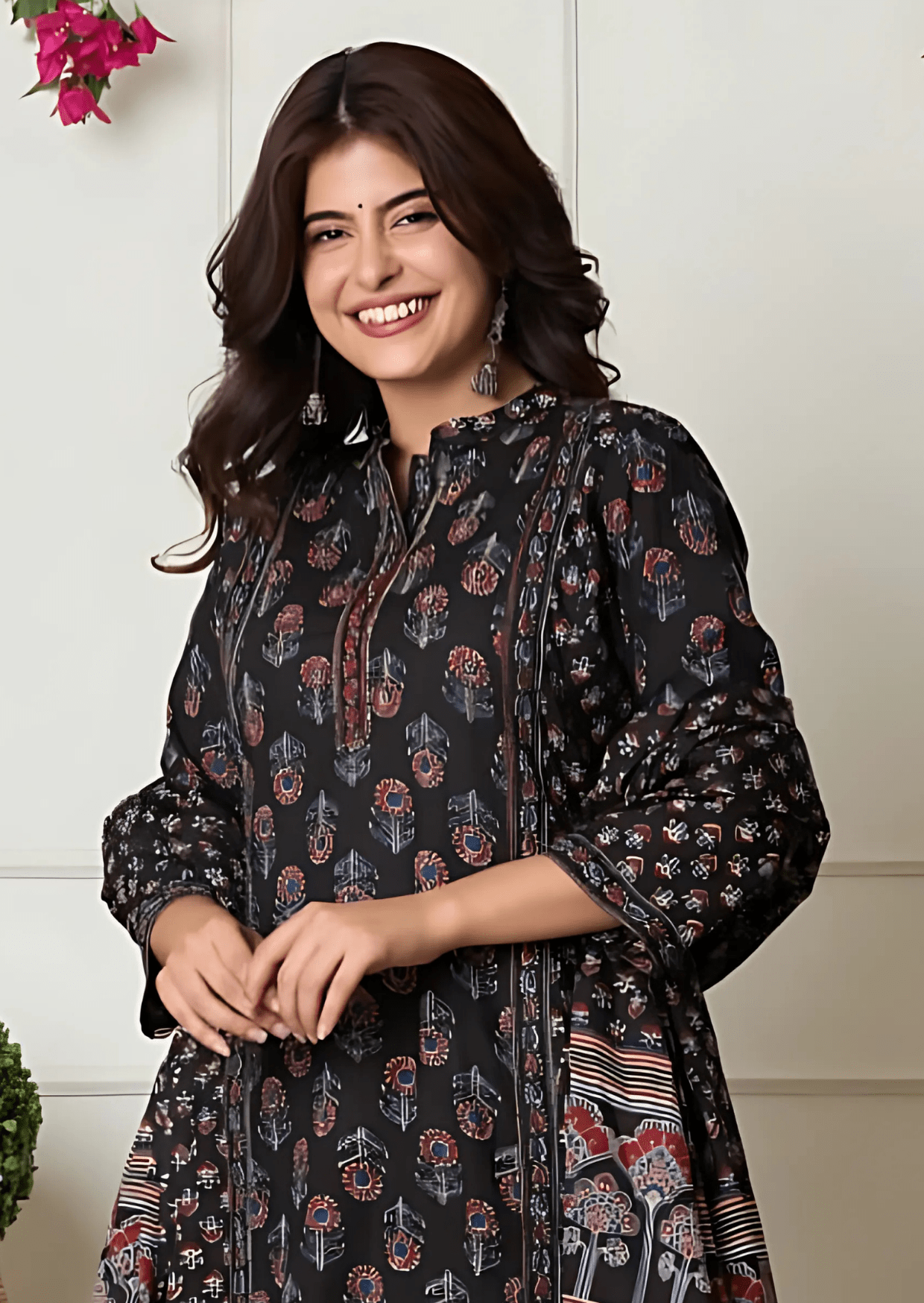 Black Ethnic Flair Printed Cotton Suit Set-2