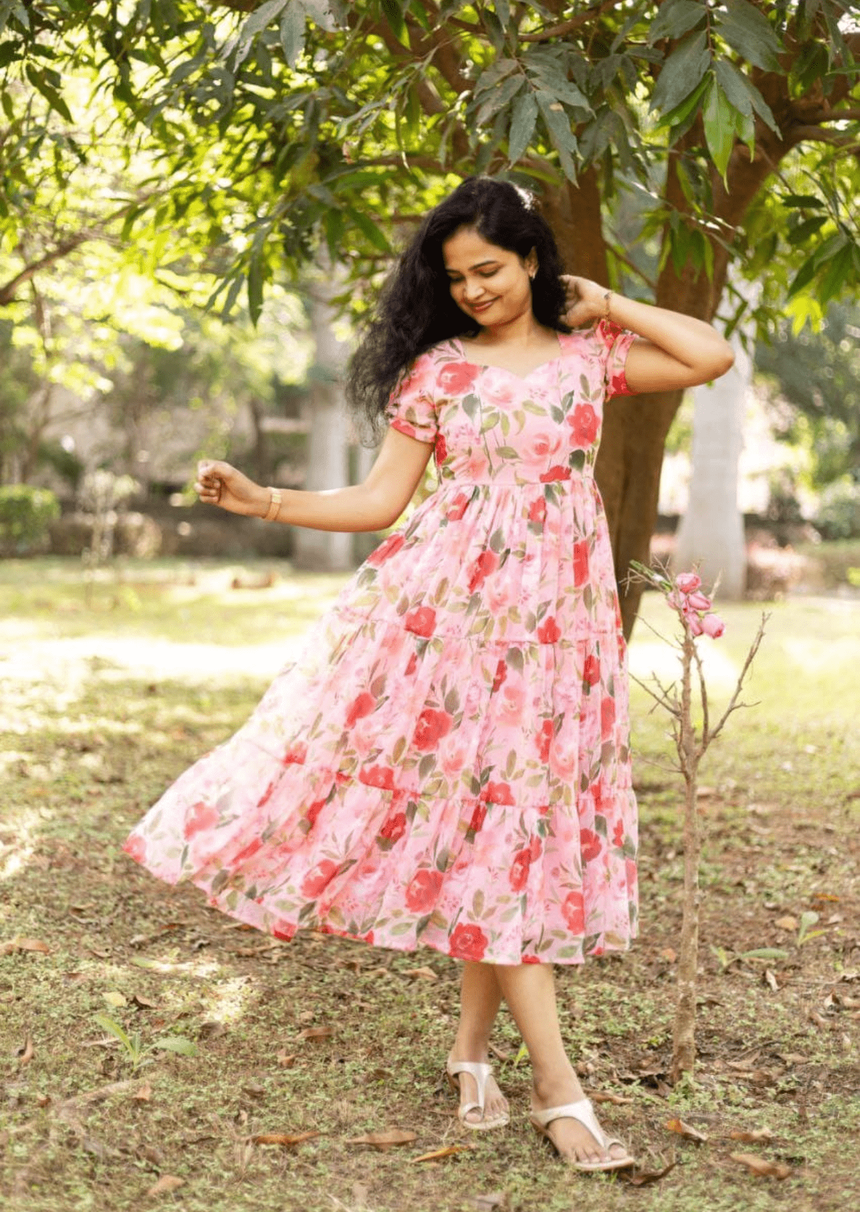 Floral Bliss Pink A-Line Dress-0