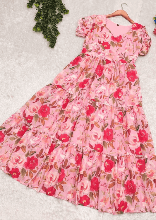 Floral Bliss Pink A-Line Dress-1