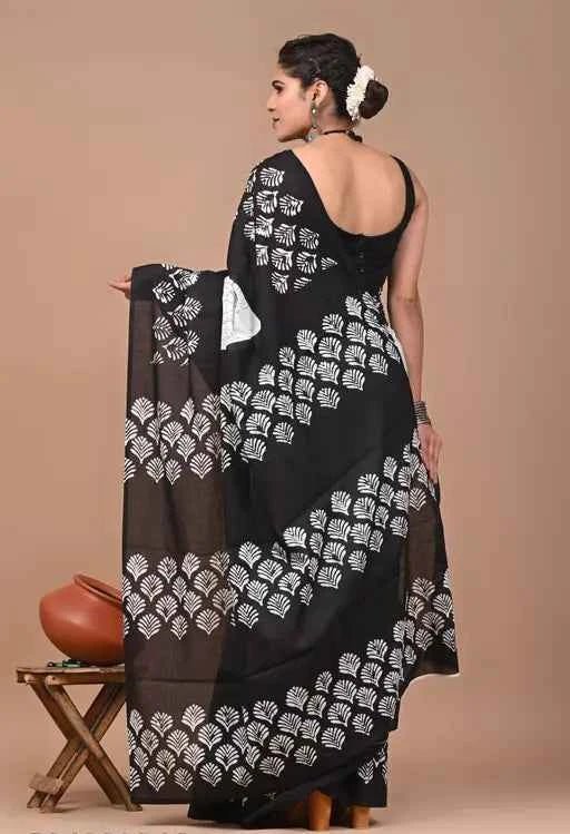 InkBloom Monochrome Mulmul Magic Saree-1
