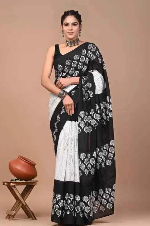 InkBloom Monochrome Mulmul Magic Saree-3