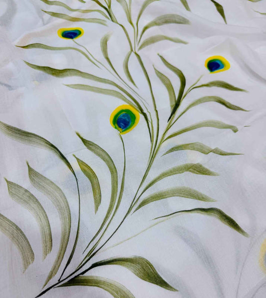 Morpakhi Handpainted Birla Cotton Saree with Golden Zari Border-1