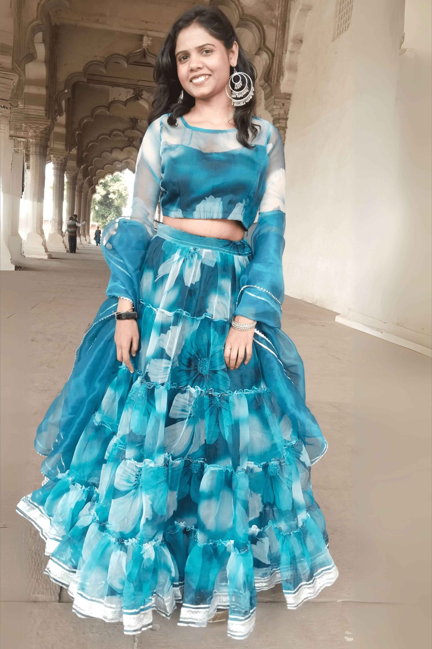 Noorani Floral Print Organza Lehenga Set-1