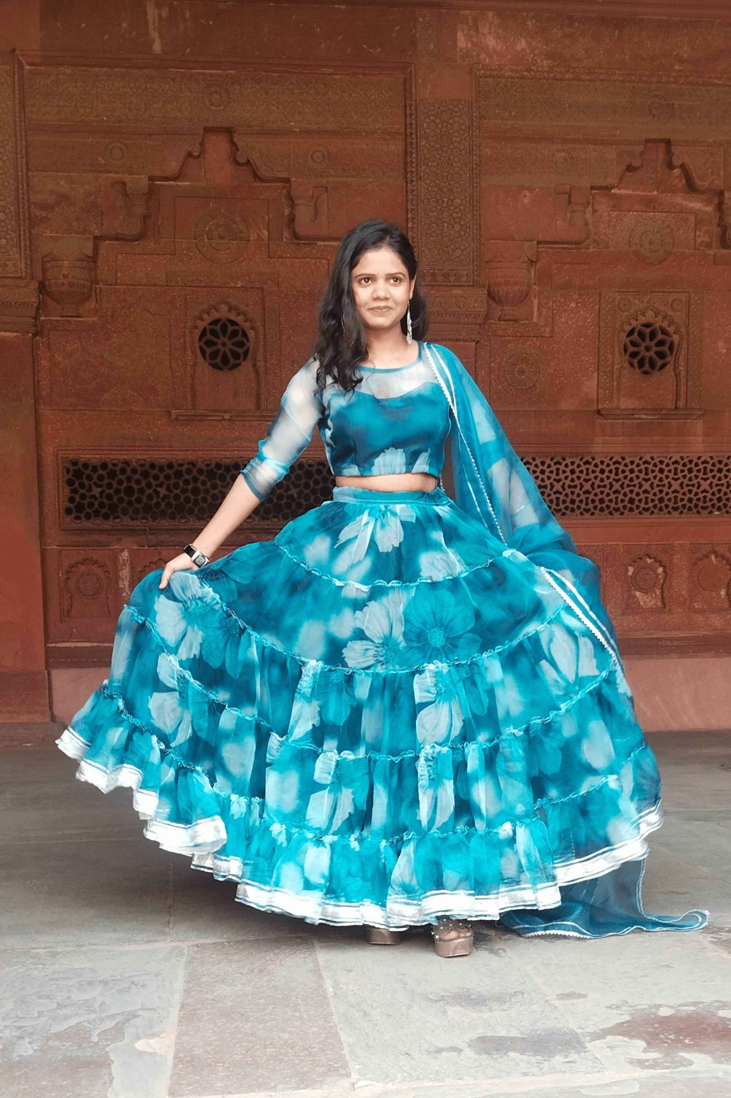 Noorani Floral Print Organza Lehenga Set-3