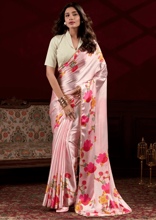 Prisha Blush Bloom Satin Silk Saree-0