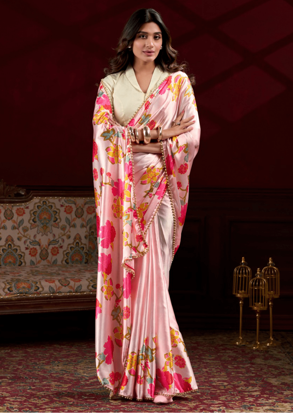 Prisha Blush Bloom Satin Silk Saree-1