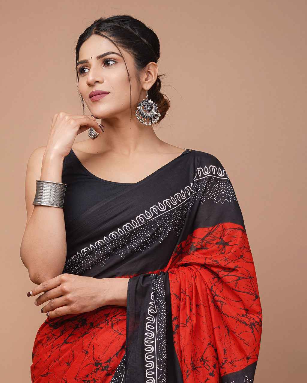 Raging Rouge Bagru Blaze Mulmul Cotton Saree-2