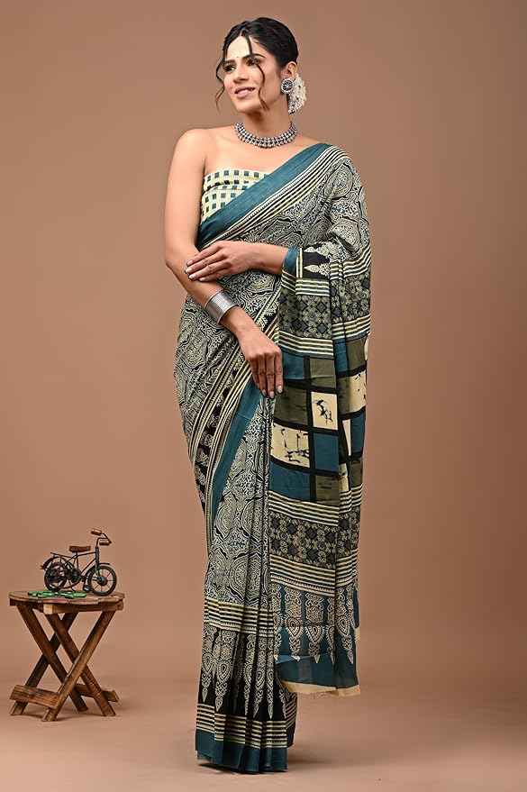 Royal Heritage Mosaic in Mulmul Saree-1