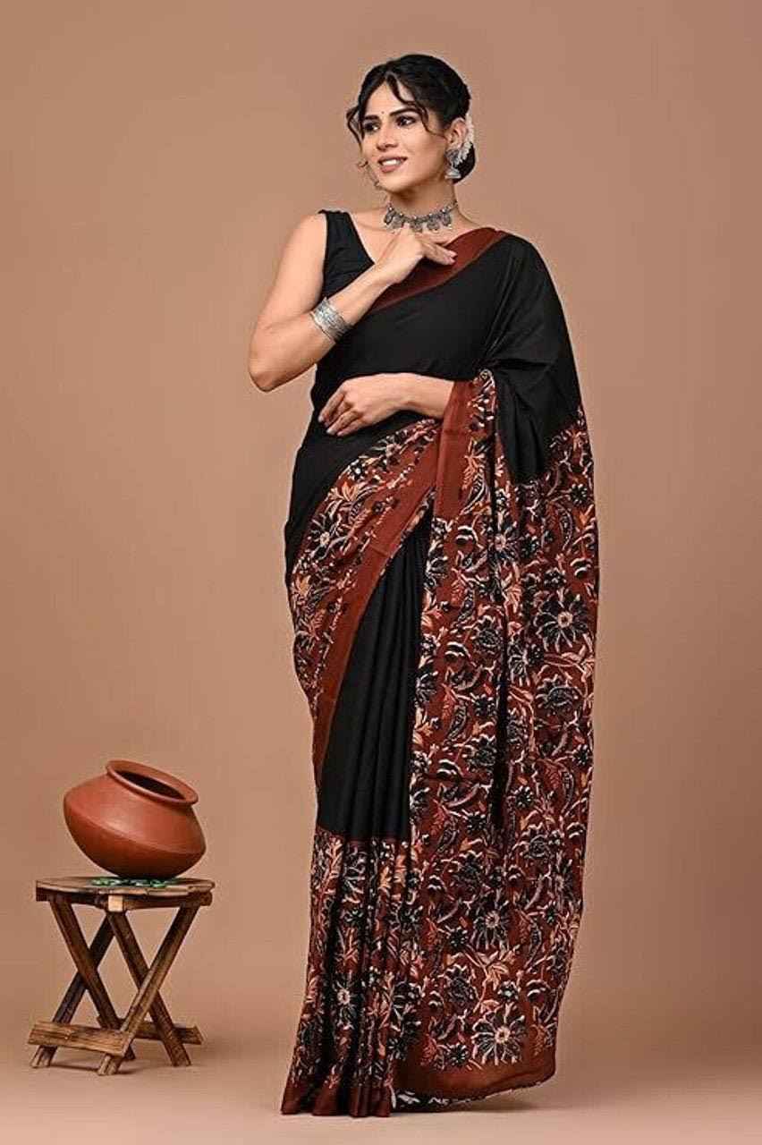 Rust Bloom Handcrafted Mulmul Cotton Saree-2