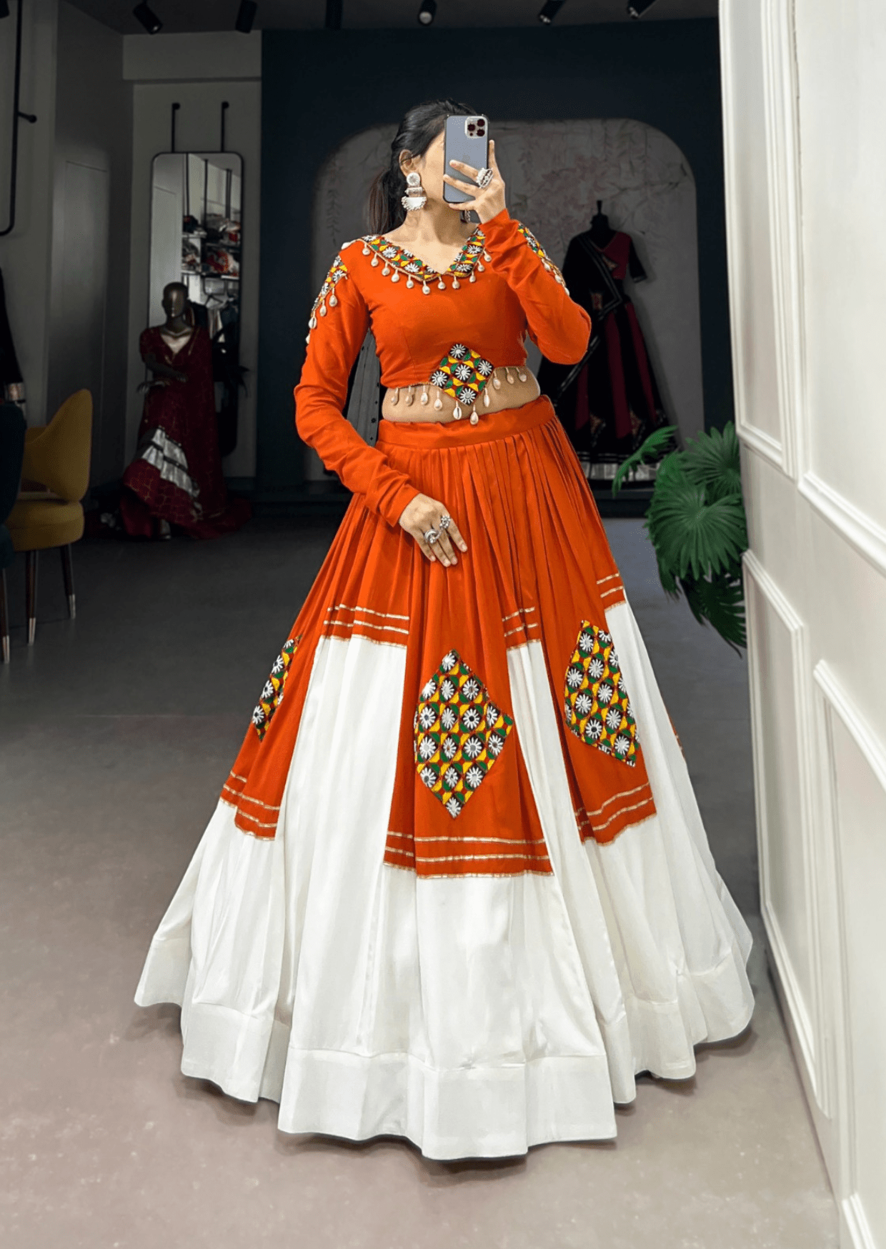 Rust & Ivory Mirror Work Lehenga Set-2