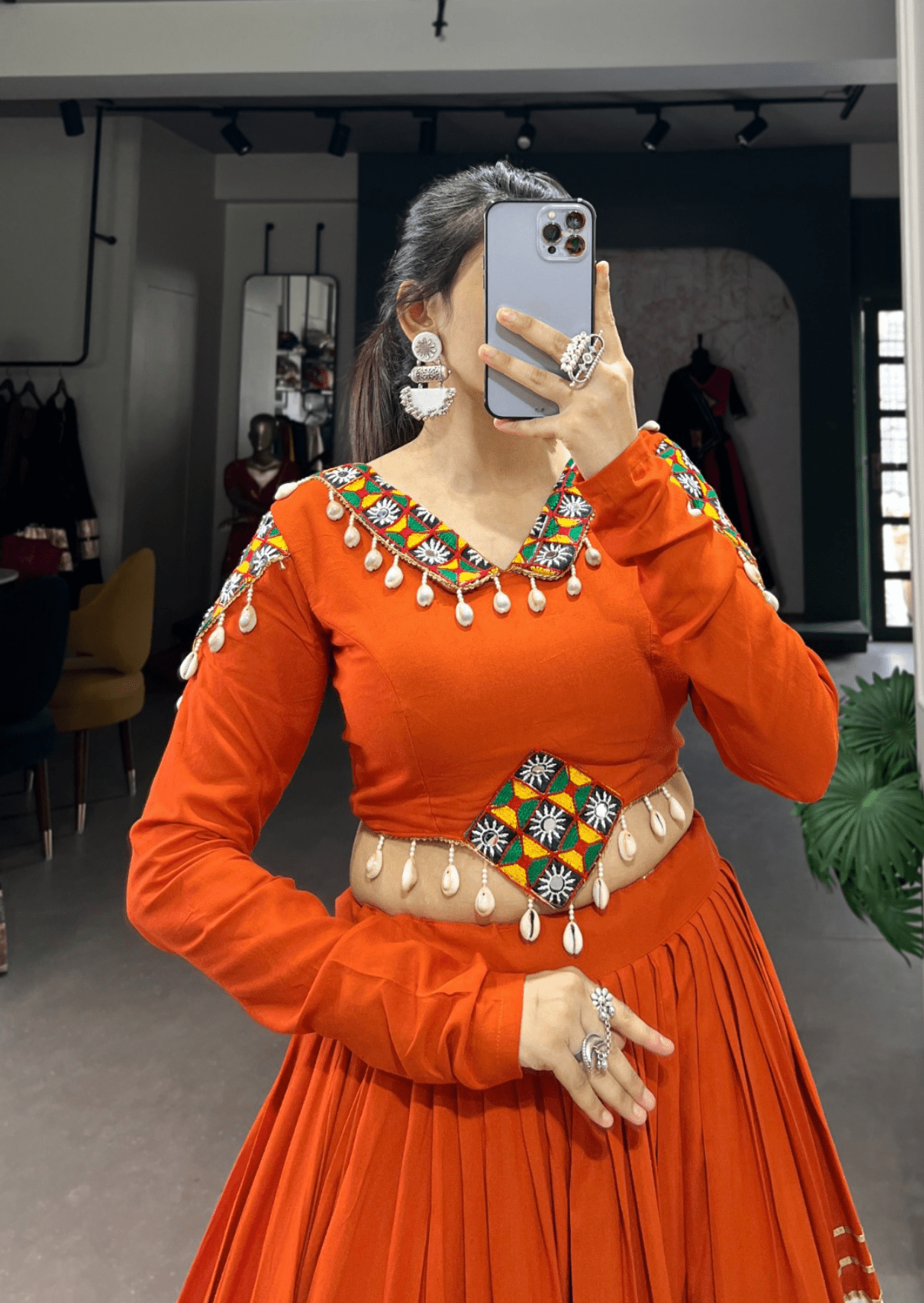 Rust & Ivory Mirror Work Lehenga Set-3