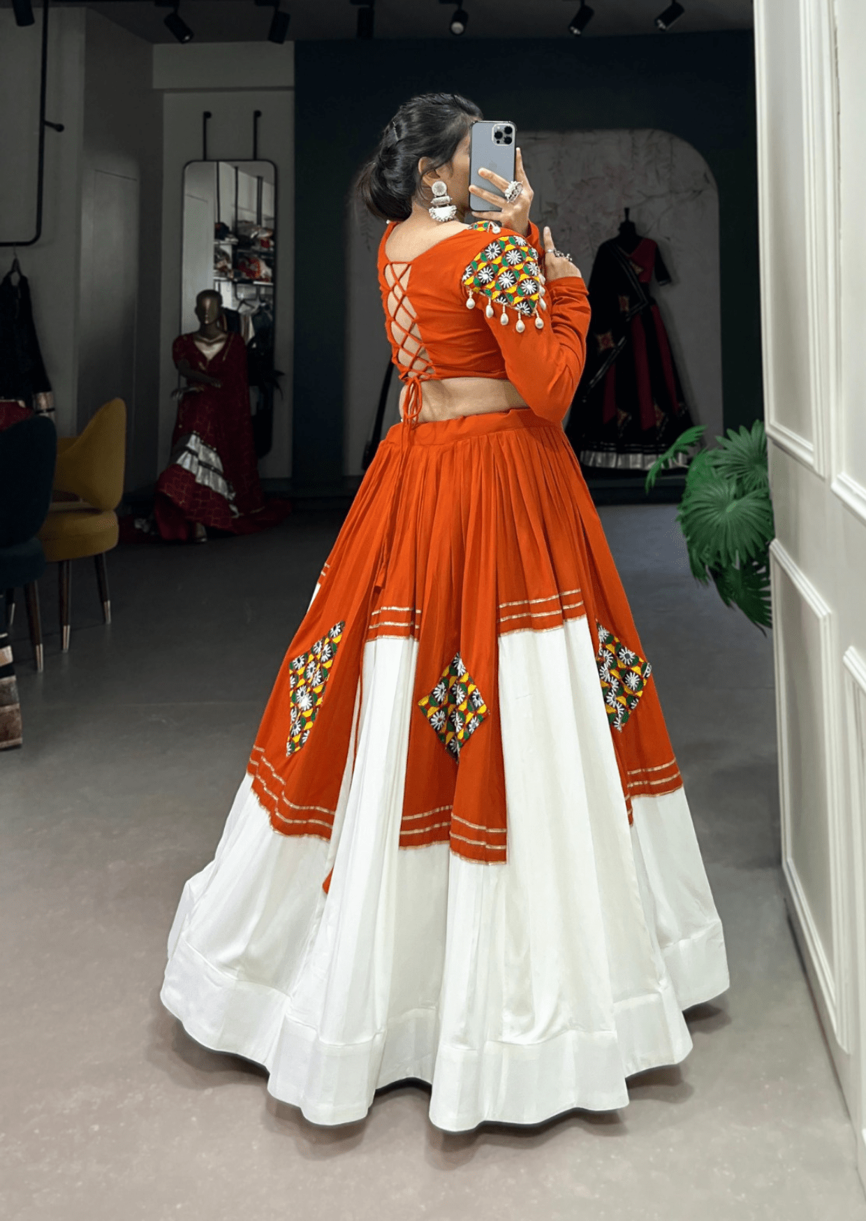 Rust & Ivory Mirror Work Lehenga Set-1