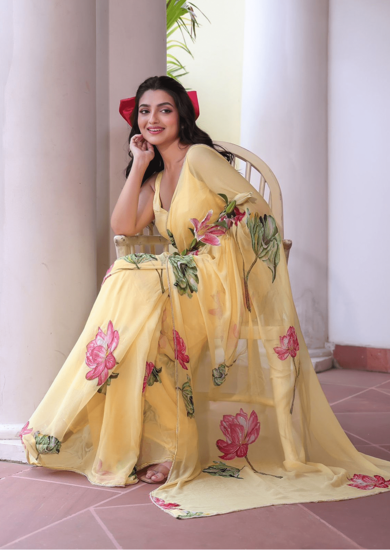Sunlit Bloom Yellow Floral Chiffon Saree-1
