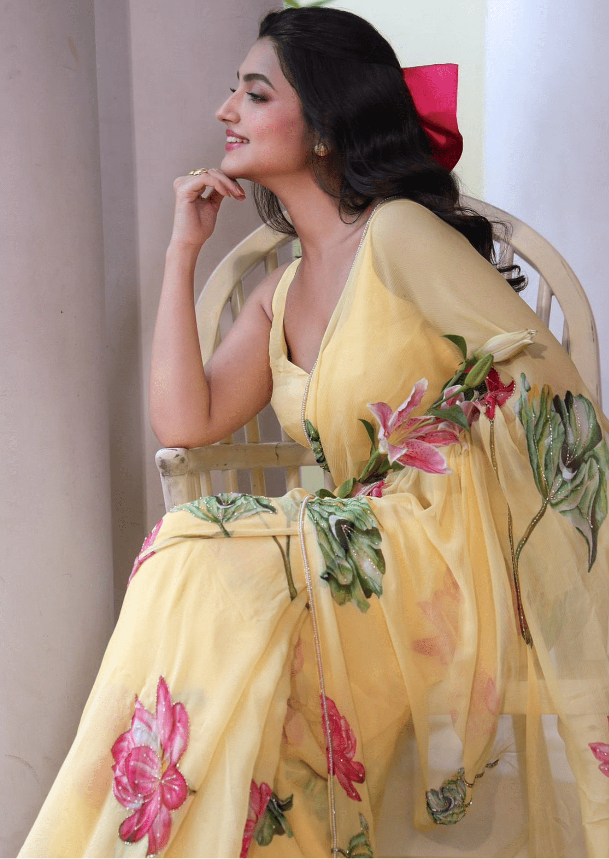 Sunlit Bloom Yellow Floral Chiffon Saree-2