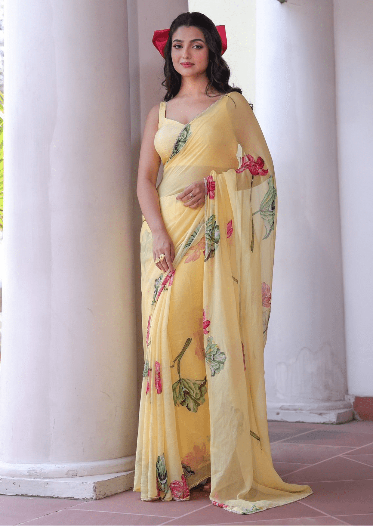 Sunlit Bloom Yellow Floral Chiffon Saree-0